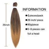 26“ Xpression Pre-stretched Braiding Hair Easy Braid Yaki Soft Synthetic Hair Extensions for Box Braids Twist Crochet Hair (EZ Braiding-6PCS, T4/27#)