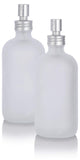 8 oz Frosted Clear Glass Boston Round Bottle with Metal Aluminum Fine Mist Sprayer (2 Pack) + Labels