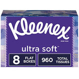 Kleenex Ultra Soft Facial Tissues, 8 Rectangular Tissue Boxes, 120 Tissues per Box