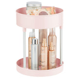 mDesign Spinning Metal and Plastic Makeup Organizer Rotating Lazy Susan 2-Level Turntable Storage Bin - Carousel Organizer for Bathroom Vanity Countertops, Cabinets - Light Pink/Silver