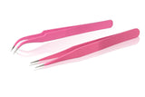 Pink Curved and Straight Tweezers Professional Tweezer Set - 2 Tweezers Great For Facial, Ear, Nose & Ingrown Hair Remover Treatment. Make Perfect Eyebrow Shapes