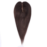 20 Inch Human Hair Clip in Toppers for Women Thin Clip on Crown Top Hairpiece Silk Base Natural Toupee for Thinning Hair #2 Dark Brown