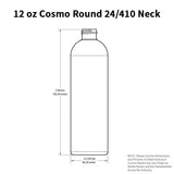 6 PCS Empty White HDPE Bottle 12 oz - Cosmo Round Plastic Bottles - 24/410 Black Disc Cap - 24 mm Foil Pressure Seal for Freshness and Leak Prevention - Phthalate Free Approved for Safe Cosmetics