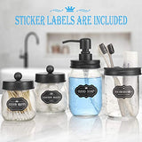 Mason Jar Bathroom Accessories Set 4 Pcs - Mason Jar Soap Dispenser & 2 Apothecary