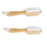 Femcery 2Pcs Wood Foot Natural Bristle Brush And Pumice Stone Combo W/Rope Wooden Handle Exfoliator Pedicures Calluses Remover Smoother for Body Skin, Feet, Elbow Scrubber Massage SPA Sauna Dry Skin