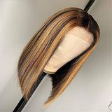 Ombre 4/27 Blonde Bob Lace Front Wigs Brazilian Human Hair Short Straight hair Wig With Baby Hair For Black Women (10 Inch, 4/27)
