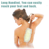 Wooden Handle Loofah and Poufs Set, Teak Wood Long Handle Soft Body Luffa Set for Men & Woman Included 1 Loofah Sponge On a Stick, 1 Exfoliating Shower Pouf By HTB