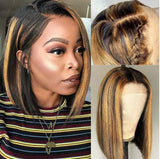 Ombre 4/27 Blonde Bob Lace Front Wigs Brazilian Human Hair Short Straight hair Wig With Baby Hair For Black Women (10 Inch, 4/27)