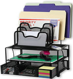 SimpleHouseware Mesh Desk Organizer with Sliding Drawer, Double Tray