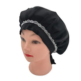 SUPERLIKE 100 Percent Silk Sleeping Cap for Women Night Cap Pure Mulberry Silk Traceless Adjustable Hat Black Color