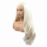 White Blonde Wig Soft Long Half Wig 60# Pastel Blonde Synthetic Lace Front Wigs for Women Ladies Wedding Drag Queen Wigs Side Part Style