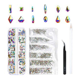 120 Pcs Multi Shapes Glass Crystal AB Rhinestones For Nail Art Craft, Mix 12 Style