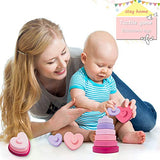 Promise Babe Stacking Rings Toy Heart Shape Baby Silicone Teether Colorful Building