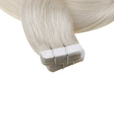 Full Shine Human Hair Extensions 16 Inch Invisible Skin Weft Double Sided Tapes Color 1000 Ice White Blonde Comfortable Silky Straight Hair Extensions Brazilian Glue on Human Hair 50 Grams 20 Pcs