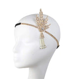1920's Flapper Headband Great Gatsby Leaf Medallion Pearl Headpiece Bridal Tiara Hair Accessories