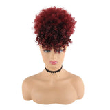 CHOOH Afro High Puff Hair Bun Ponytail Drawstring With Bangs Synthetic Short Kinkys Curly Pineapple Pony Tail Clip in on Wrap Updo Hair Extensions for African American Women (1B/Bug)