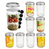 FRUITEAM 16 oz 8 Pack Mason Jars with Lids and Bands, Quilted Crystal Jars