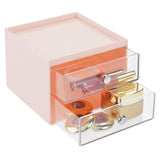 mDesign Plastic Makeup Organizer Storage Station Cube with 2 Drawers for Bathroom Vanity, Cabinet, Countertops - Holds Lip Gloss, Eyeshadow Palettes, Brushes, Blush, Mascara - Light Pink/Clear