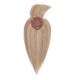 100% Real Human Hair Topper with Bangs Mono Base Crown Topper Hair Piece Clip in on Hair Toppers for Women with Hair Loss Thinning Grey Hair 10 Inch 12P613# Golden Brown&Bleach Blonde