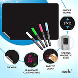 Magnetic Black Dry Erase Board for Fridge: with Bright Neon Chalk Markers - 17x11"