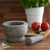 ChefSofi Mortar and Pestle Set - 6 Inch - 2 Cup Capacity - Unpolished Heavy Granite