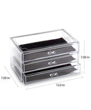 3 Drawer Acrylic Jewelry and Clear Cosmetic Makeup Organizer Home Use Space-saving Rectangular Compartments Layer Drawers Plastic Makeup Case Makeup Stand