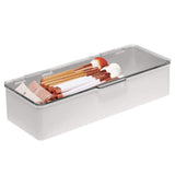 mDesign Stackable Box Bathroom Vanity Countertop Storage Hair Accessory Organizer Box with Hinged Lid for Makeup, Beauty, Hair, Nail Supplies - 2 Pack - Clear/Light Gray