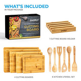 Smirly Bamboo Cutting Board for Kitchen: Set of 4 Butcher Block Wood Cutting Boards