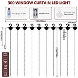 HOME LIGHTING Window Curtain String Lights, 300 LED 8 Lighting Modes Fairy Copper