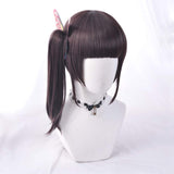 Women' Short Straight Dark Brown Cosplay Wig with Ponytail Butterfly Headwear (Tsuyuri Kanawo)