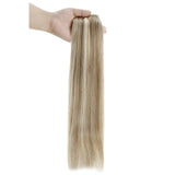 Runature Fish Line Halo Hair Extension 10 Inch 8P60 Light Brown with Platinum Blonde Hidden Invisible Crown 50g Human Short Hair Extension