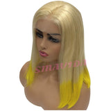 Ombre Blonde Wigs Lace Front Wig Glueless Human Hair 12inch Straight Short Bob Wigs Pre Plucked 150% Density 13x4 Middle Part Bleached Knots 2 Blonde to Yellow Hair Ends for Women #613/yellow