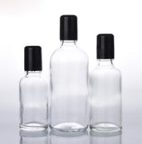 3Pcs 100ML Clear Glass Empty Refillable Roll-On Bottles with Stainless Steel Roller Ball and Black Cap Essential Oil Perfume Eye Essence Fluid Cosmetic Containers Dispense Sample Vials for Beauty