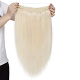 SEGO Invisible Secret Double Wire Hair Extensions Human Hair Translucent Fish Line Hidden String Crown Hair Extensions with Miracle Headband Hairpieces #60 Platinum Blonde 20 inches 110g