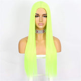 Sapphirewigs Straight Wigs Middle Part Silk Straight Hair Glueless Wigs for Black Women Synthetic Long Heat Resistant Fiber Neon Green Hair Wig Daily and Cosplay Wear