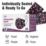 WeCare Disposable Face Mask Individually Wrapped - 50 Pack, Floral Print Flower Masks