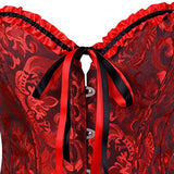 Women's Lacing Corset Top Satin Floral Boned Overbust Body Shaper