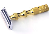 GOLD ~ Double edge Safety razor ~ 50 Razor Blades - RAZOR MEISTER PRIME Safety Razor shaving Kit For Men - Safety Razor Leather Case - German Stainless Steel 24K Gold - Mild