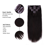 Clip In Hair Extensions Remy Hair For Women Silky Straight Human Hair Darkest Brown Clip In Hair Extensions Full Head 8pcs 18 Clips Double Weft