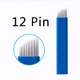 Pinkiou 50 Pcs Microblading Blade Permanent Makeup Manual Eyebrow Tattoo Disposable Sloped Needle Pin Bevel (12Pin)