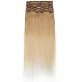 S-noilite Clip in Human Hair Extensions Dip-Dye Ombre Thick True Double Weft 100% Remy Human Hair Full Head 8 Pieces 18 Clips Straight Silky (18 Inch - 140g, Dark Blonde/Bleach Blonde(#T27/613))