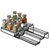 3 Tier Expandable Spice Rack Organizer for Cabinet, Black Modern Pantry Kitchen