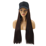 BERON Womens Baseball Cap with Long Straight Hair Synthetic Party Halloween Hat Wigs (Dark Brown)
