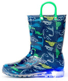 Outee Toddler Boys Kids Light Up Rain Boots Printed Waterproof Shoes Lightweight