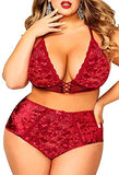 Women’s Crushed Velvet Lingerie Set, Cute Mesh Lace up Halter Bralette