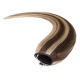 16 Inch Human Hair Wire Extensions Highlight Thicker Secret Fish Line Hidden Crown Hair Long Straight No Clips No Glue Hairpieces Invisible Fish Line in 90g Balayage #4/27 Medium Brown Mix Dark Blonde