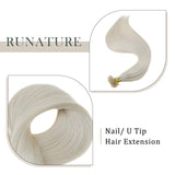 RUNATURE U Tip Hair 40g 16 Inches Color 800 White Blonde Hair Extension Keratin U Tip Hair Fusion Human Hair 50 Strands 0.8g per Strand for Women