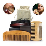 ALIVER Beard Grooming Kit for Men, Beard Bristle Brush and Two Beard Comb Set, Come With Convenient Small Travel Bag.