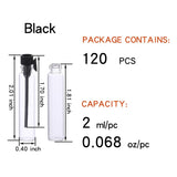 120Pcs 2Ml Mini Cute Empty Glass Perfume Essential Oils Sample Vials Bottles with Black Plastic Rod Caps Glass Vials Sample Dropper Bottle for Essential Oils Aromatherapy (120Pcs 2Ml Black Plastic Rod