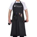 BARBER PRO Work Apron with Tool Pockets, Professional Hairdressing Durable Shop Apron, Unisex Barber Apron Cape for Kitchen & Salon Hairstylist - Multi-use, Back Straps Adjustable Size -Black